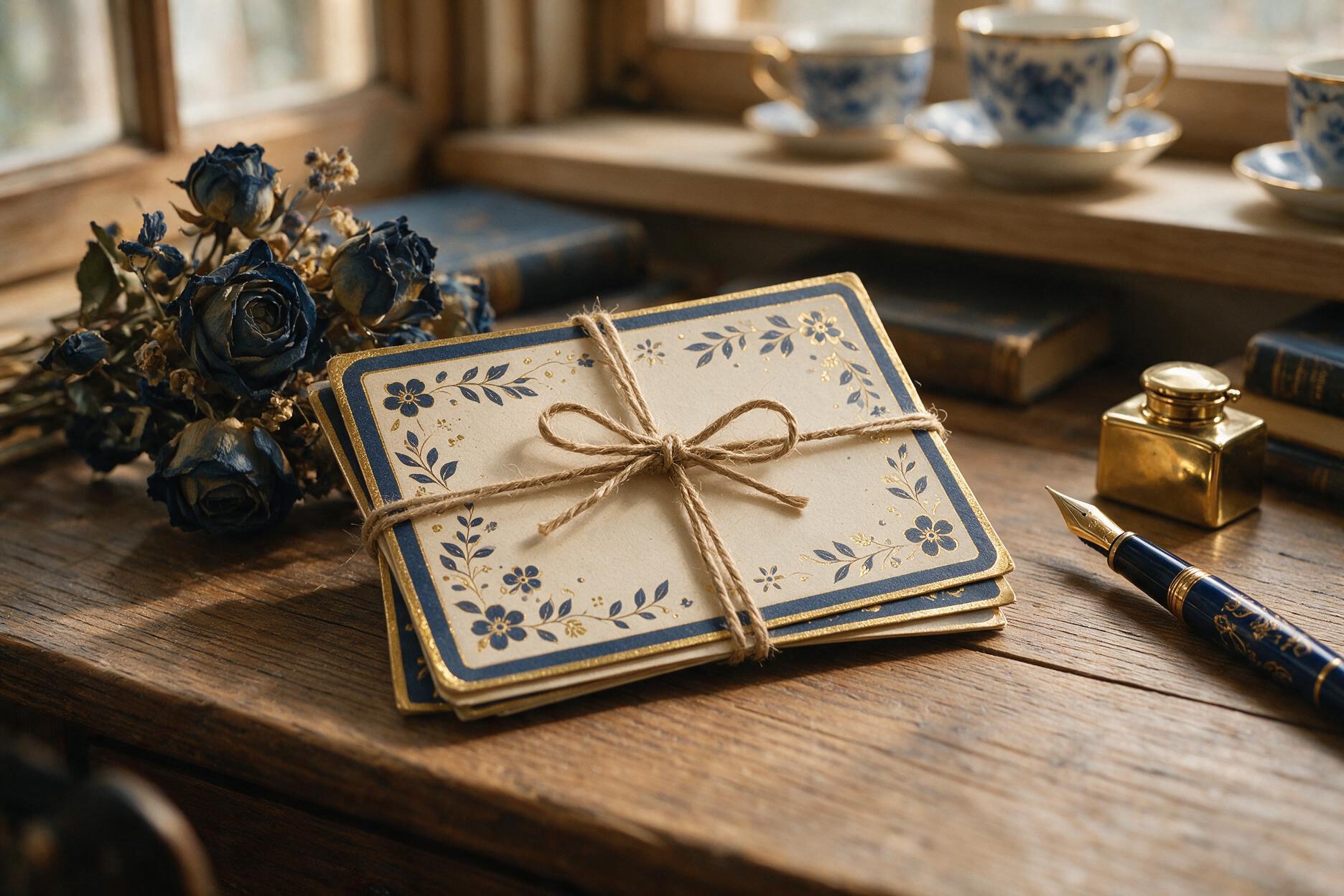 Cartas amarradas com barbante, simbolizando afeição e conexão