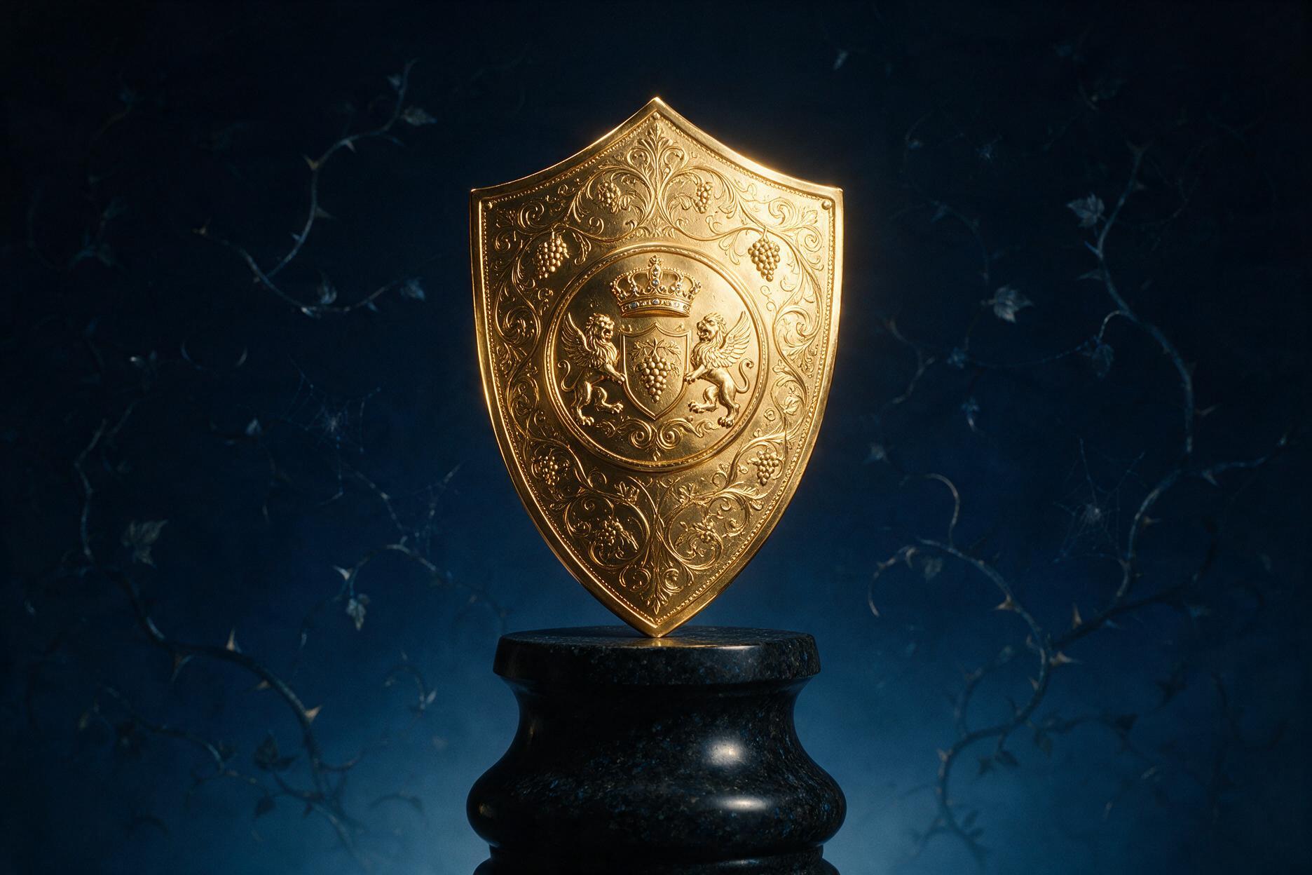 Escudo dourado, simbolizando defesa contra manipulação