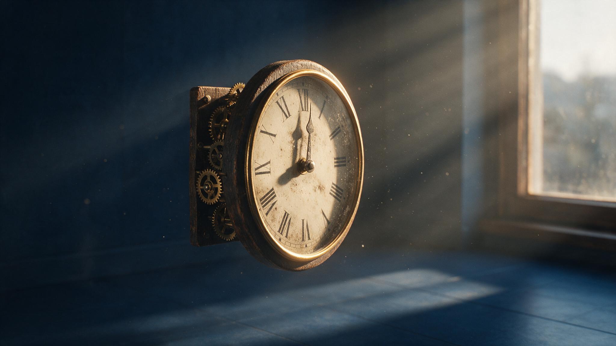 Four Thousand Weeks - relogio antigo com luz da tarde